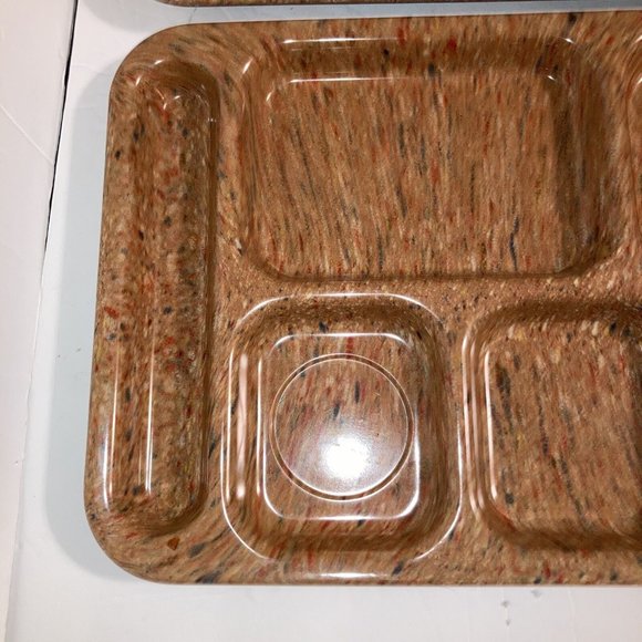 Vtg Set 2 Dallas Ware Melmac Melamine Confetti Divi Splatter Ware Trays Brown - Picture 3 of 8